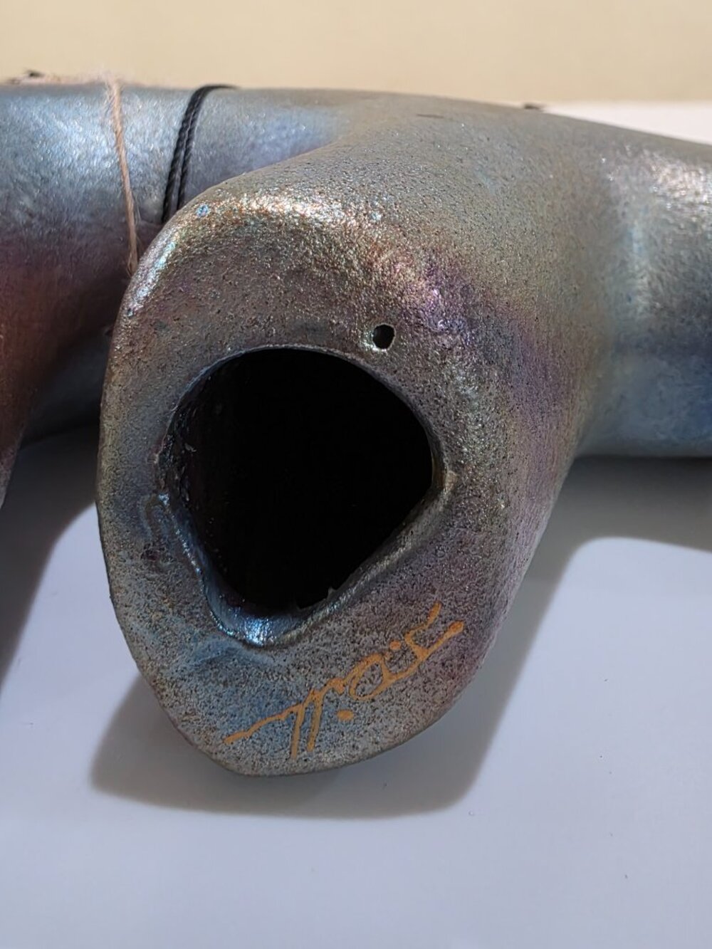 Jeremy Diller Raku Pottery Spirit Bear Fetish Figurine Turquoise Eye Feathers B2 - Picture 13 of 17